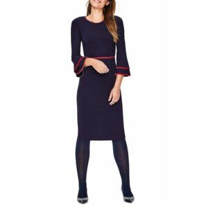 Boden Cora Bell Sleeve Velvet Trim Dress Women's Navy Blue US 2